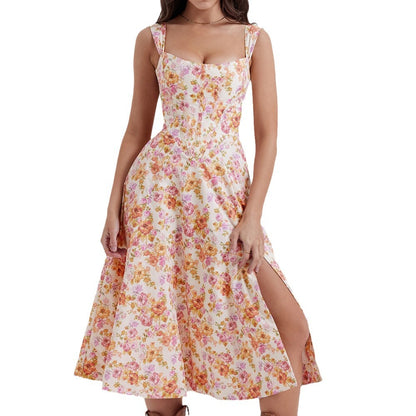 Vestido informal elegante con estampado floral y abertura lateral para mujer