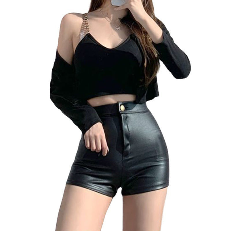 Women Casual Night Out High Waist PU Leather Solid Color Shorts