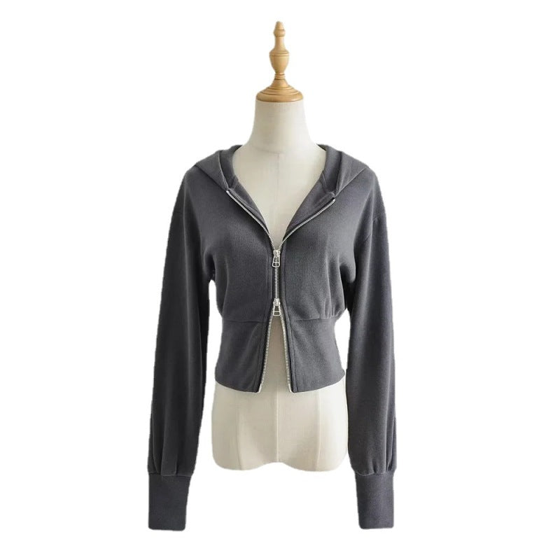 Sudadera con capucha de manga larga con cremallera doble holgada informal a la moda para mujer