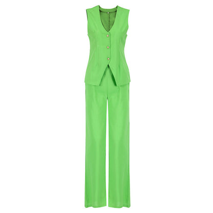 Conjunto de camiseta sin mangas y pantalón de color liso informal a la moda para mujer