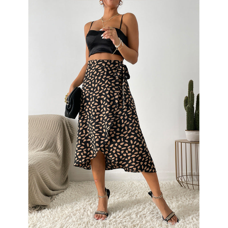Women Casual Elegant Polka Dot Printed Split Skirt