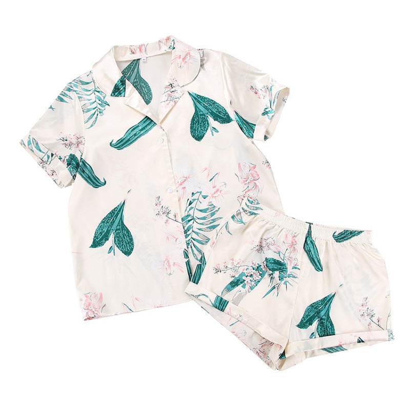 Conjunto de pijama holgado informal de seda con manga corta y pantalones cortos para mujer