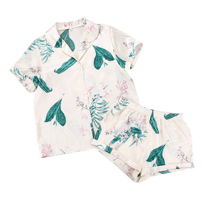 Conjunto de pijama holgado informal de seda con manga corta y pantalones cortos para mujer
