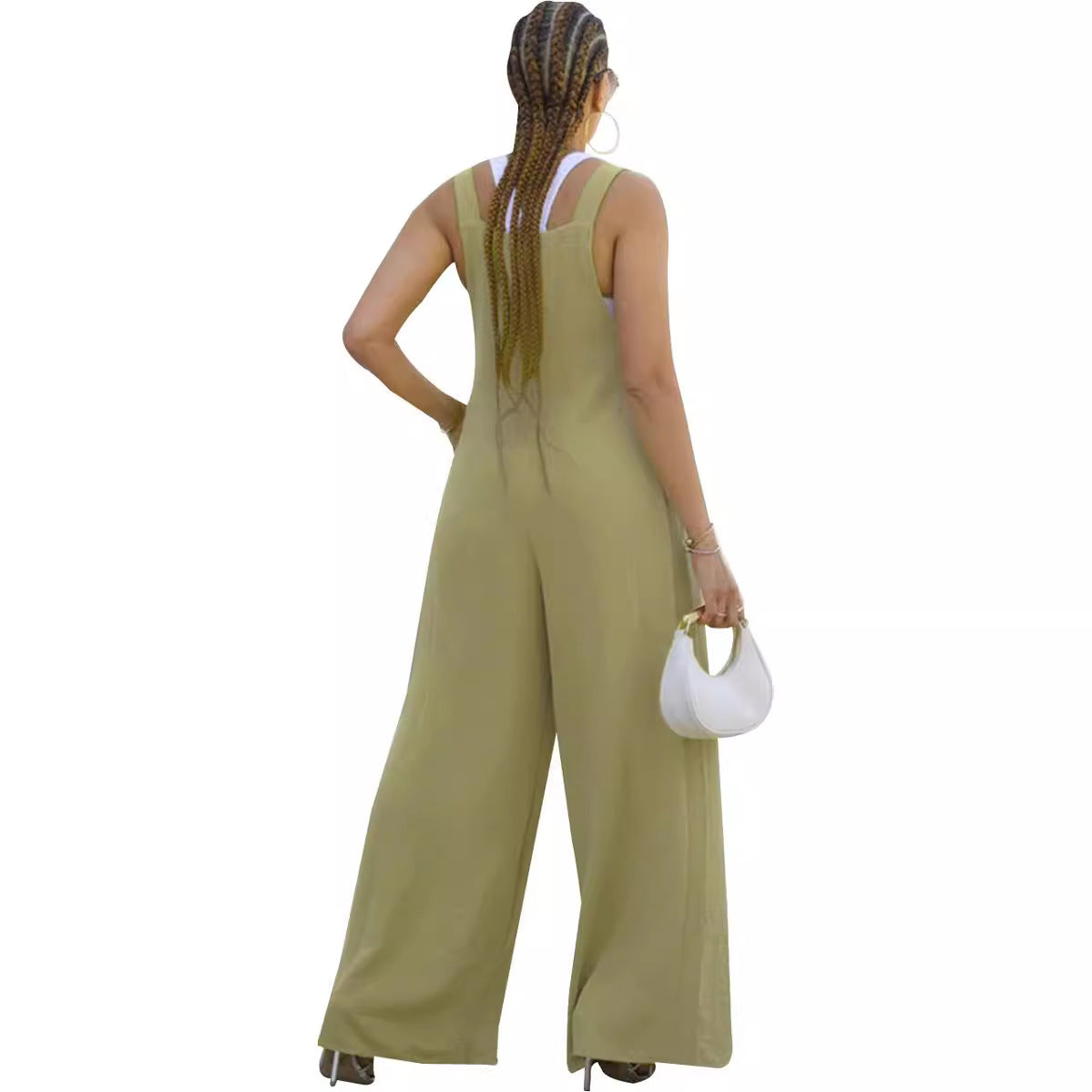 Women Casual Solid Color Wide-Leg Jumpsuit