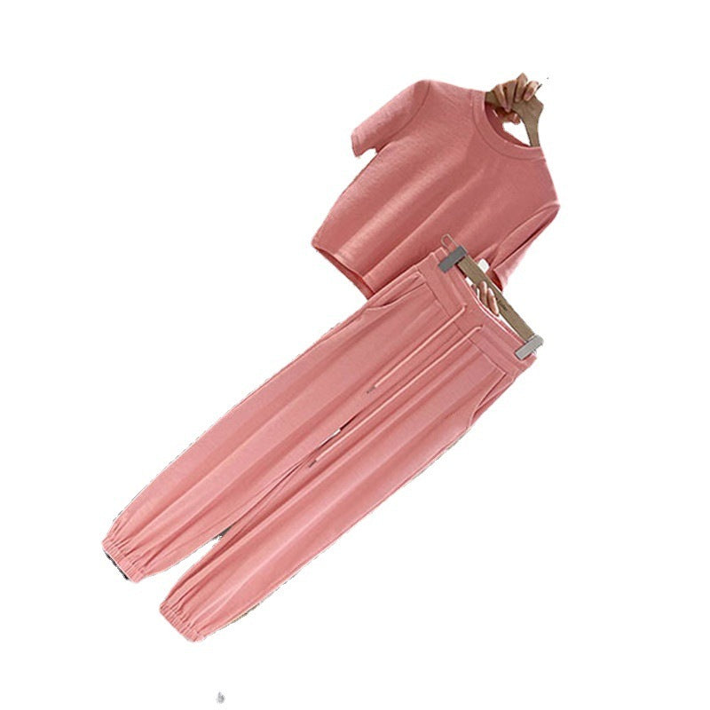 Women Short-Sleeved T-Shirt Top And Casual Sports Pants Two-Piece Set