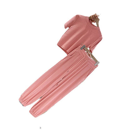 Women Short-Sleeved T-Shirt Top And Casual Sports Pants Two-Piece Set