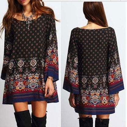 Vestido mini de playa bohemio de verano holgado con estampado geométrico informal de gasa vintage para mujer
