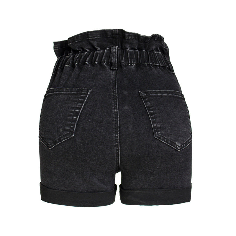 Pantalones cortos vaqueros con cintura elástica informales a la moda para mujer