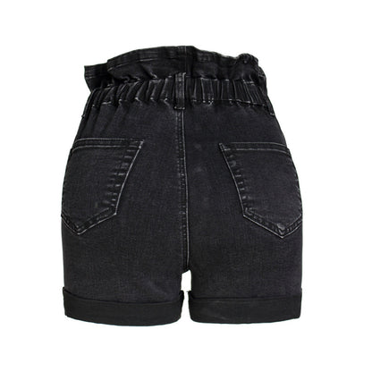 Pantalones cortos vaqueros con cintura elástica informales a la moda para mujer