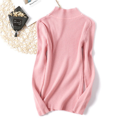 Women Casual Solid Color Basic Half-Turtleneck Knitted Sweater