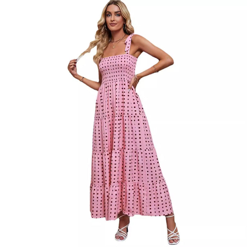 Vacation Women Casual Fashion Backless Printed Strap Maxi Dress