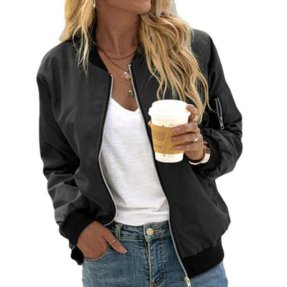 Chaqueta de manga larga con cremallera para mujer, informal, de moda, para invierno y otoño