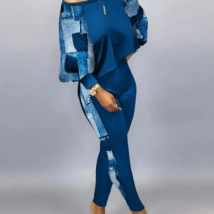 Conjunto de top holgado y pantalones ajustados con estampado gráfico informal de moda para mujer