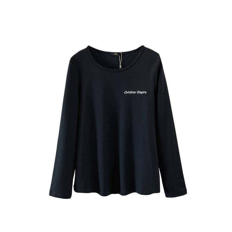 Camiseta informal de manga larga con cuello redondo y color liso de talla grande para mujer