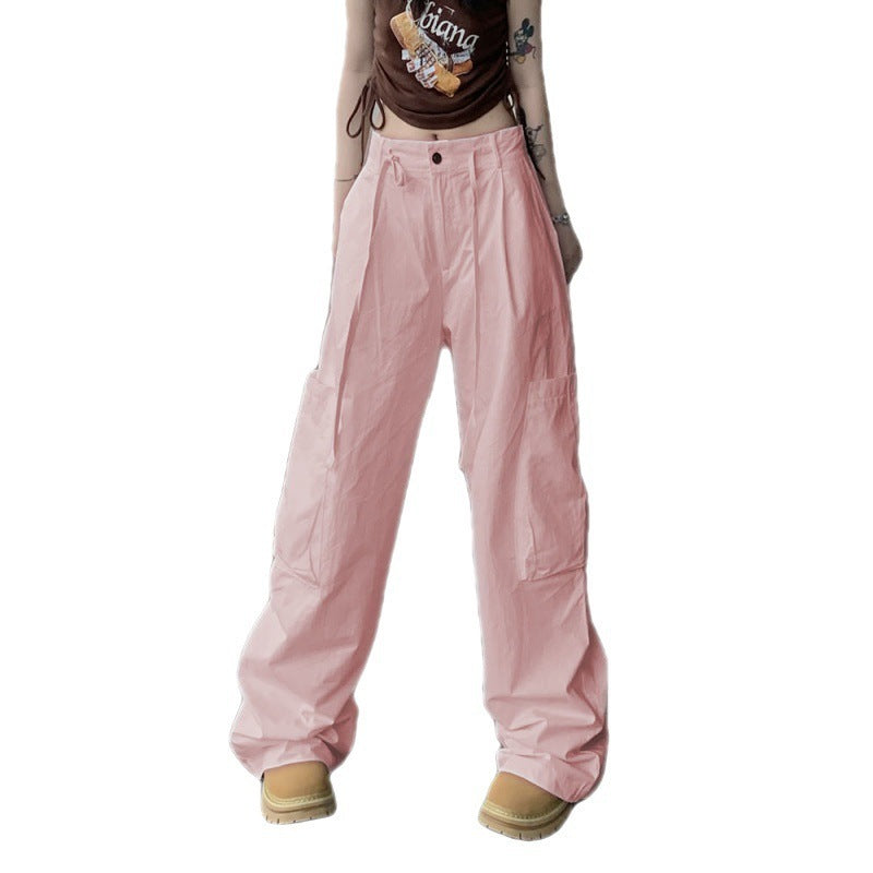 Women Casual Solid Color Large Pocket Loose Cargo Pants