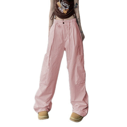 Women Casual Solid Color Large Pocket Loose Cargo Pants