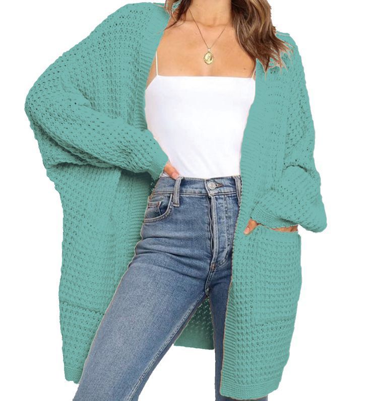 Women Solid Color Long Sleeve Knit Loose Casual Cardigan Coat