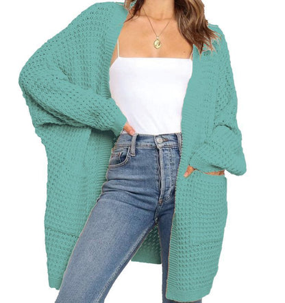 Women Solid Color Long Sleeve Knit Loose Casual Cardigan Coat