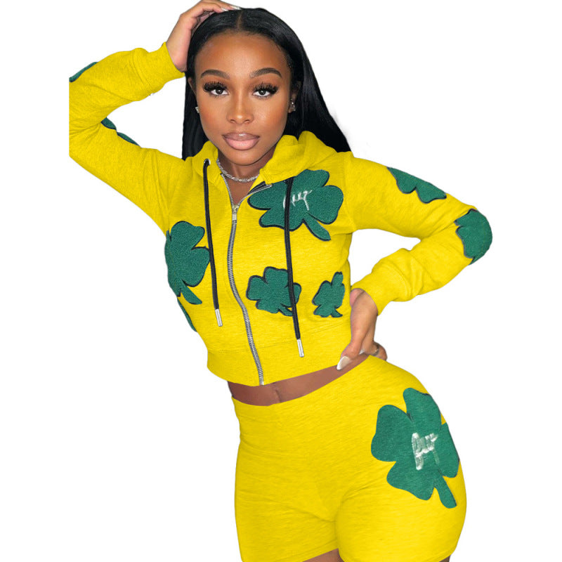 Women Print Pattern Casual Sports Two Piece Short Suit