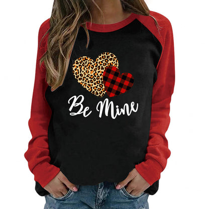 Camiseta informal de algodón con cuello redondo y manga larga para mujer, con estampado de letras de amor, para San Valentín