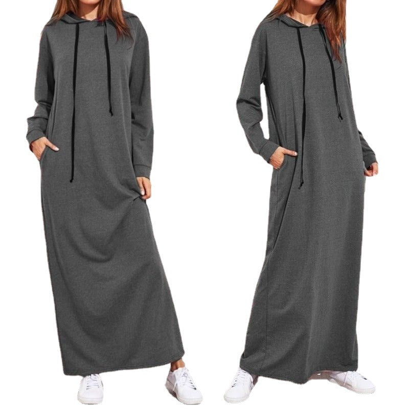 Vestido con capucha de manga larga holgado e informal para mujer