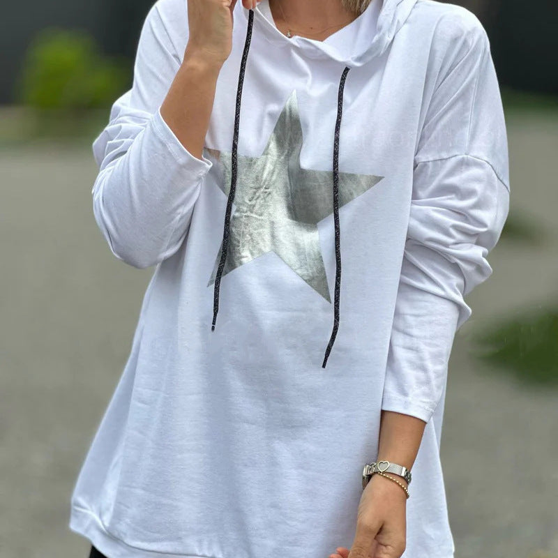 Sudadera con capucha de manga larga con estampado de estrellas para mujer, informal y holgada