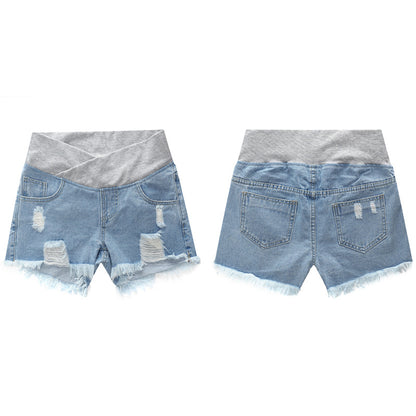 Pantalones cortos vaqueros de cintura alta holgados e informales a la moda para embarazadas
