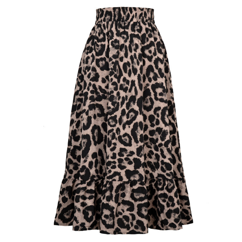 Women Casual Elegant Leopard Print High Waist Swing Skirt