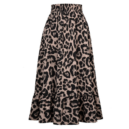Women Casual Elegant Leopard Print High Waist Swing Skirt