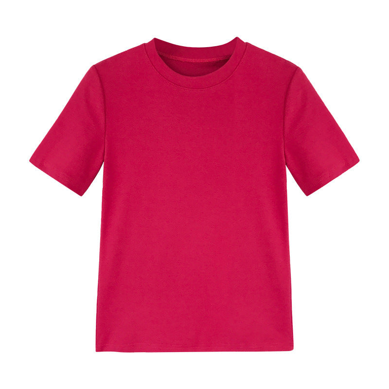 Camiseta básica informal de manga corta con cuello redondo y color liso para mujer
