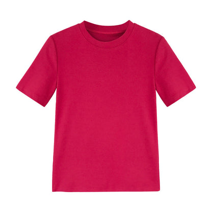 Camiseta básica informal de manga corta con cuello redondo y color liso para mujer