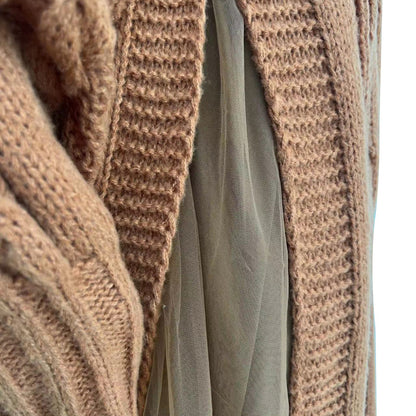 Women Fashion Casual Solid Color Sweater Split Mesh Skirt Two Pieces Set