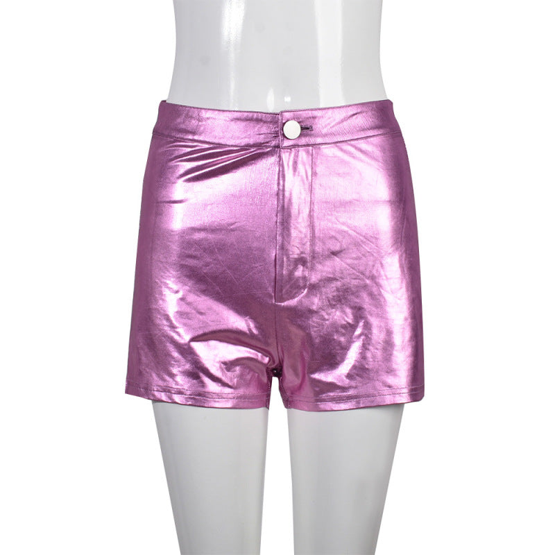 Women'S Fashion Casual PU Leather Shiny Elastic Shorts