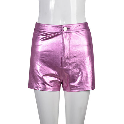 Women'S Fashion Casual PU Leather Shiny Elastic Shorts
