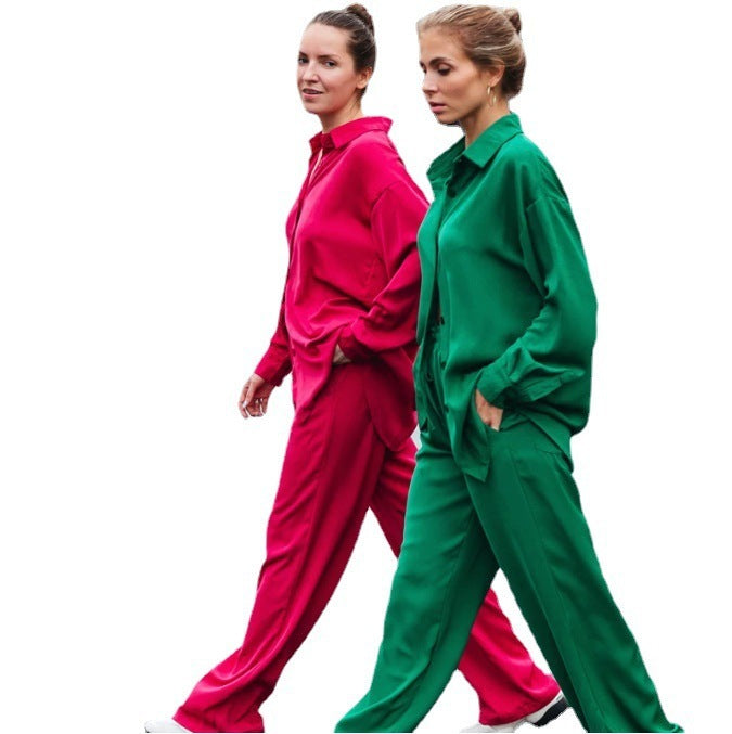 Conjunto de dos piezas de pantalón holgado con solapa, bolsillos y parte superior de un solo pecho, informal, a la moda para mujer