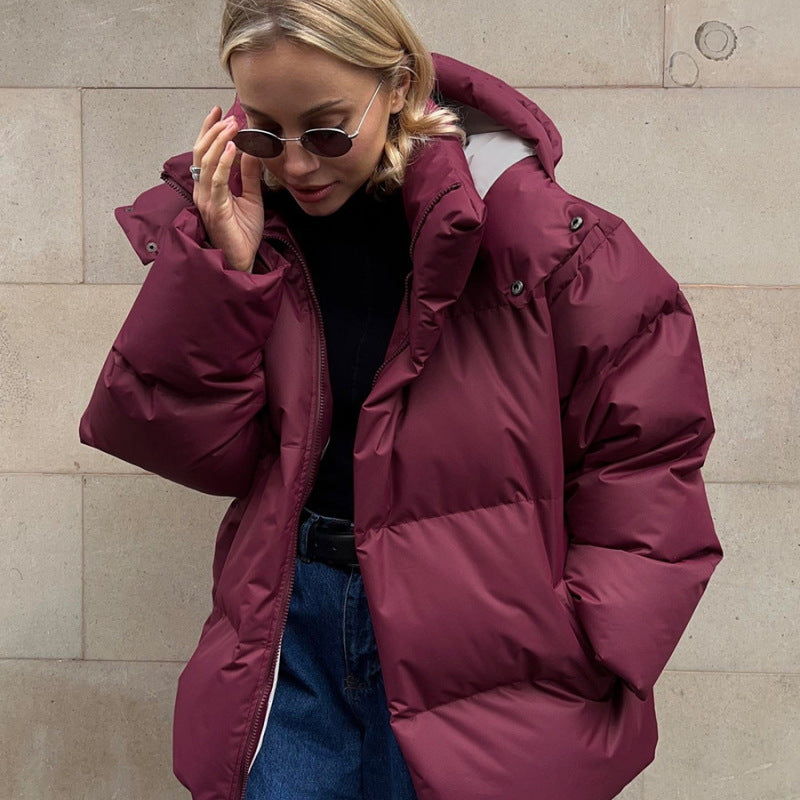 Chaqueta informal holgada de color liso para mujer de invierno