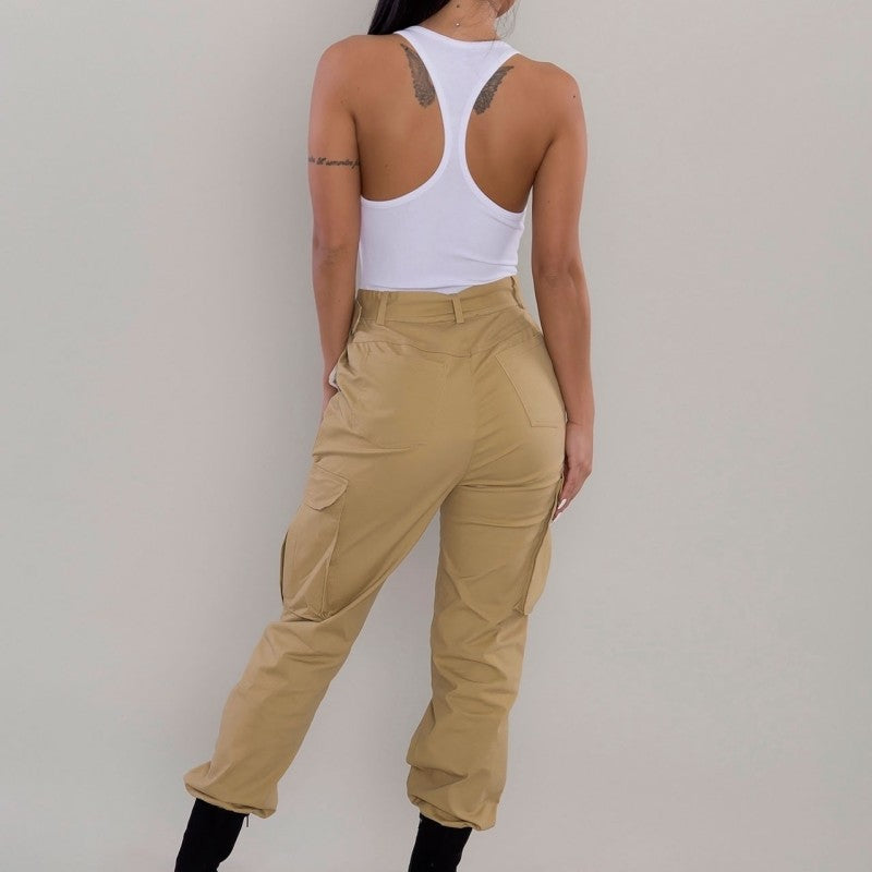 Women Fashion Casual Solid Color Cargo Pants