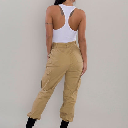 Women Fashion Casual Solid Color Cargo Pants