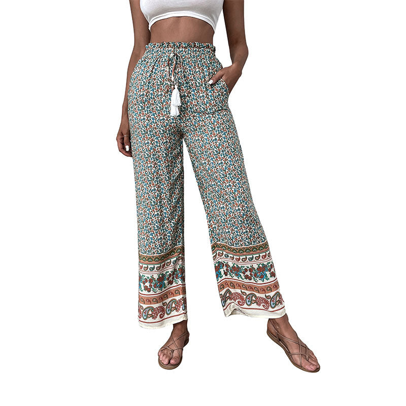 Women Vacation Casual Printed Pants Bohemian Wide Leg Pants