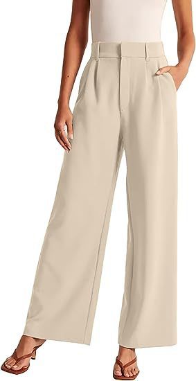 Women Fashion Casual Solid Color High Waist Wide Leg Pants