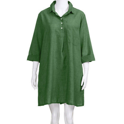 Vestido holgado informal de color liso con solapa para mujer, talla grande, otoño e invierno