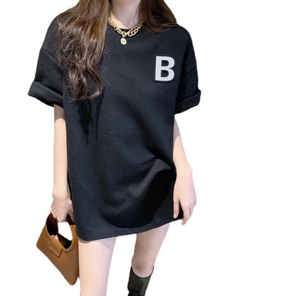 Camiseta informal de manga corta con estampado de letras fluorescentes para mujer, talla grande