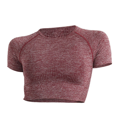 Top deportivo de yoga de manga corta, ajustado, elástico y de alta elasticidad, informal, a la moda para mujer