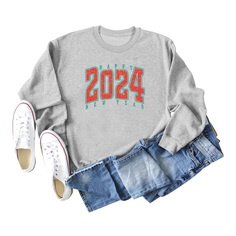 Women Fashion Casual 2024 Letter Print Crewneck Long Sleeve Sweatshirt