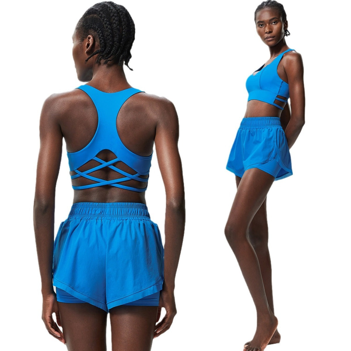 Women Casual Solid Color Sports Fitness Quick-Drying Top Tennis Yoga Pants Two-Piece Set
