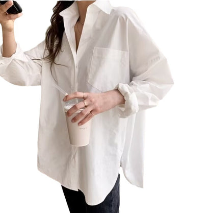 Blusas holgadas de manga larga informales y sencillas para oficina para mujer