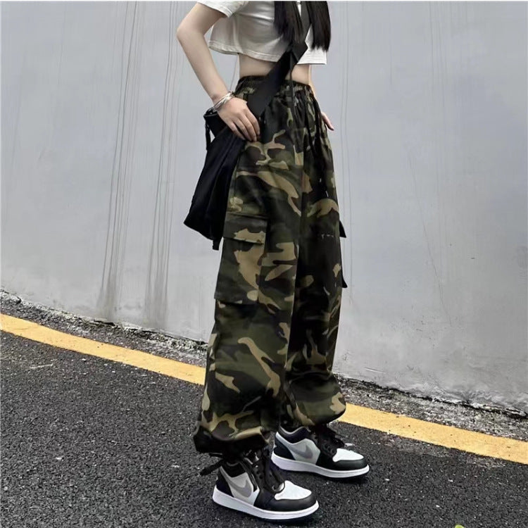 Women Casual Camouflage Printed Workwear Wide-Leg Cargo Pants