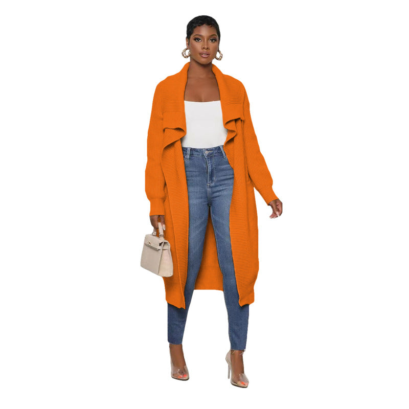 Women'S Casual Solid Color Long Sleeve Knitted Cardigan Over Coat