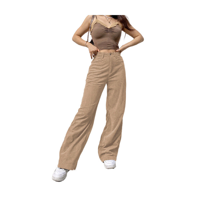 Corduroy Dagging Wide Leg Casual Women Solid Color Pants