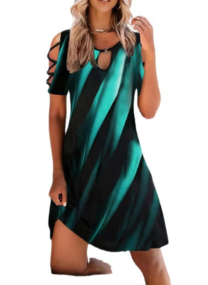 Women Vintage Short Sleeves Cool Shoulder Casual Dress